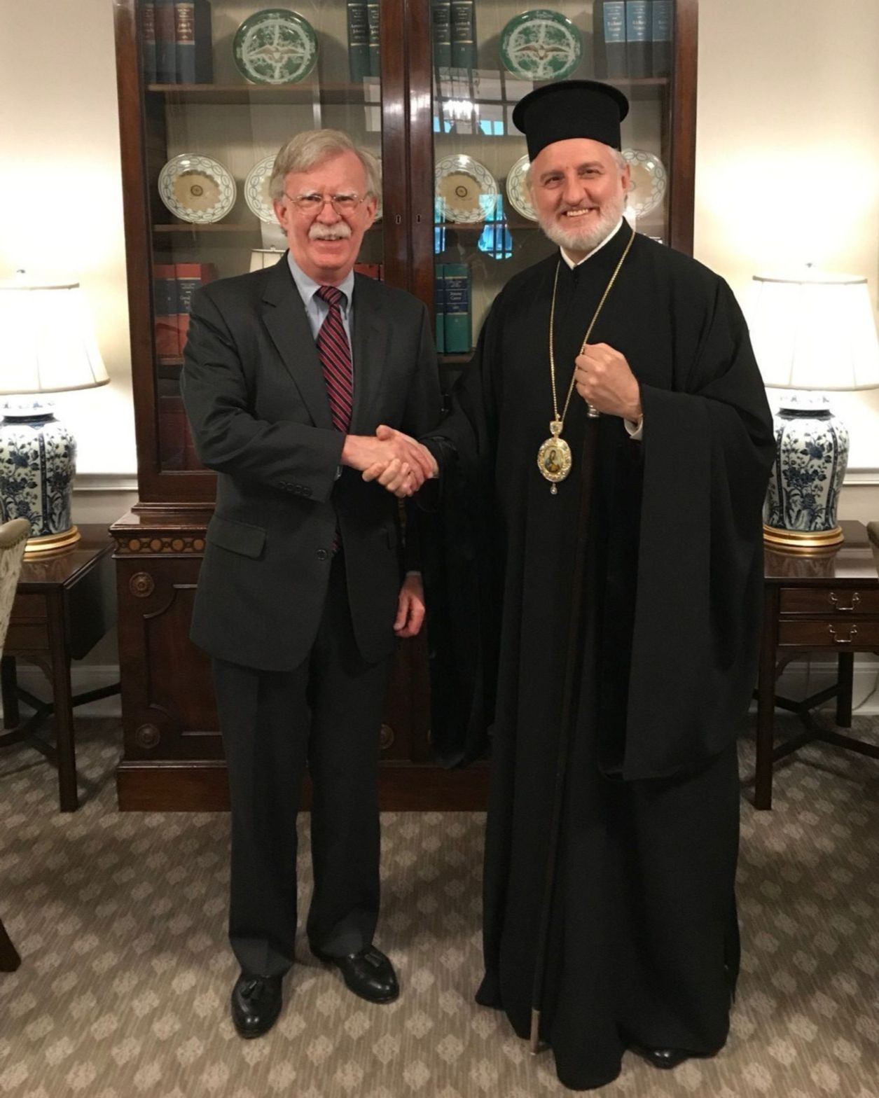 Archbishop Elpidophoros with John Bolton in 2019