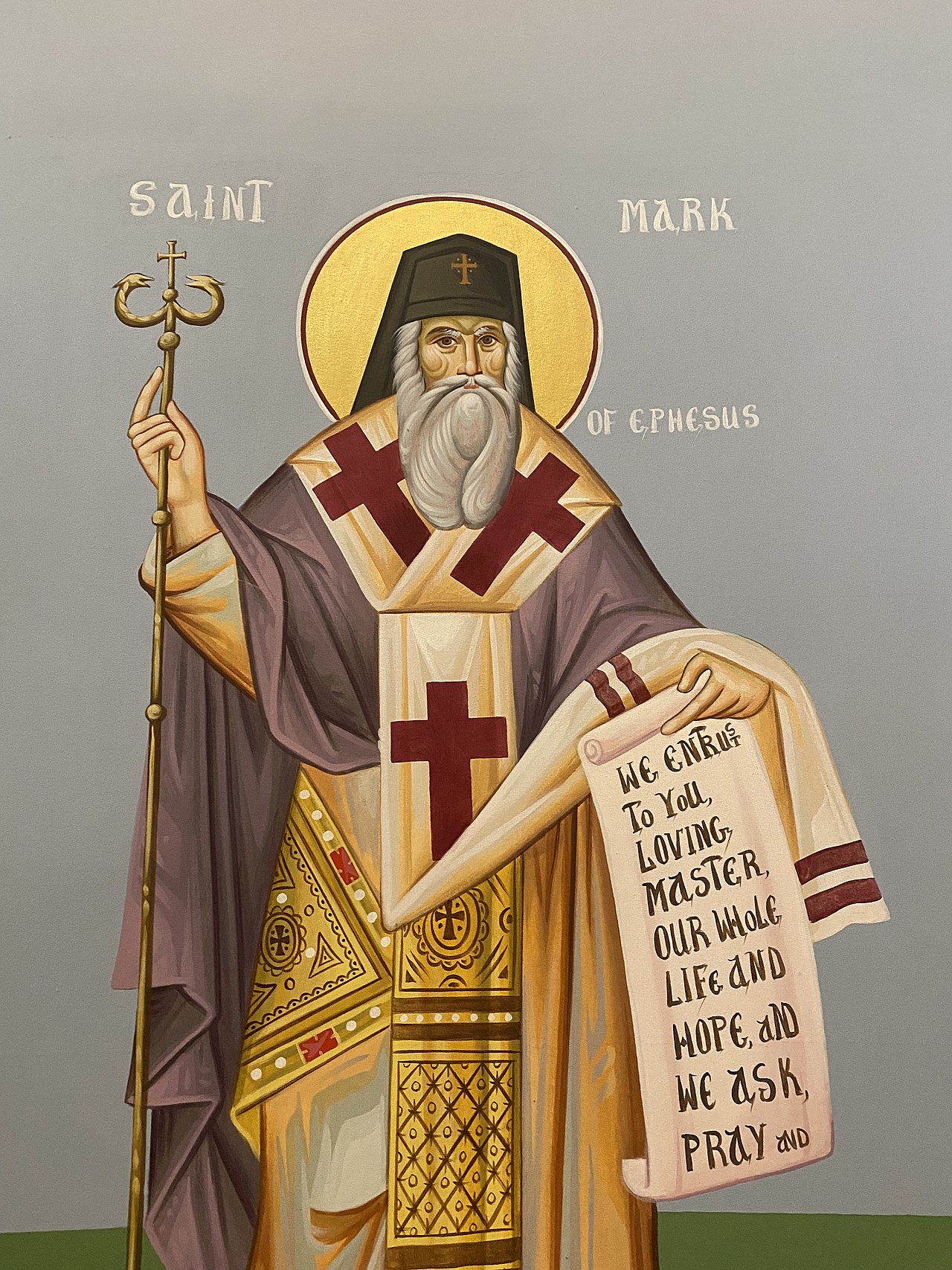 Icon of St. Mark of Ephesus, the Pillar of Orthodoxy who alone refused to sign the false Union of Florence in 1439, depicted in episcopal vestments holding a scroll of prayer