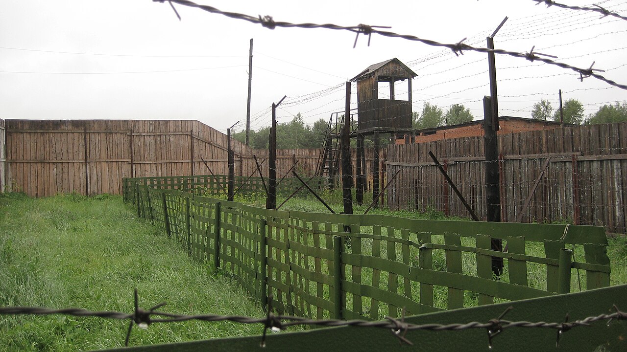 The fence and guard tower at the Soviet Gulag labor camp Perm-36, now a museum