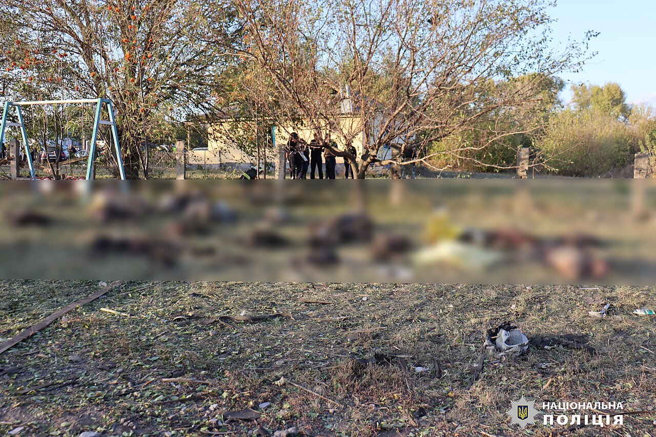 Devastation in Hroza village after the Iskander missile strike on a funeral wake, October 2023