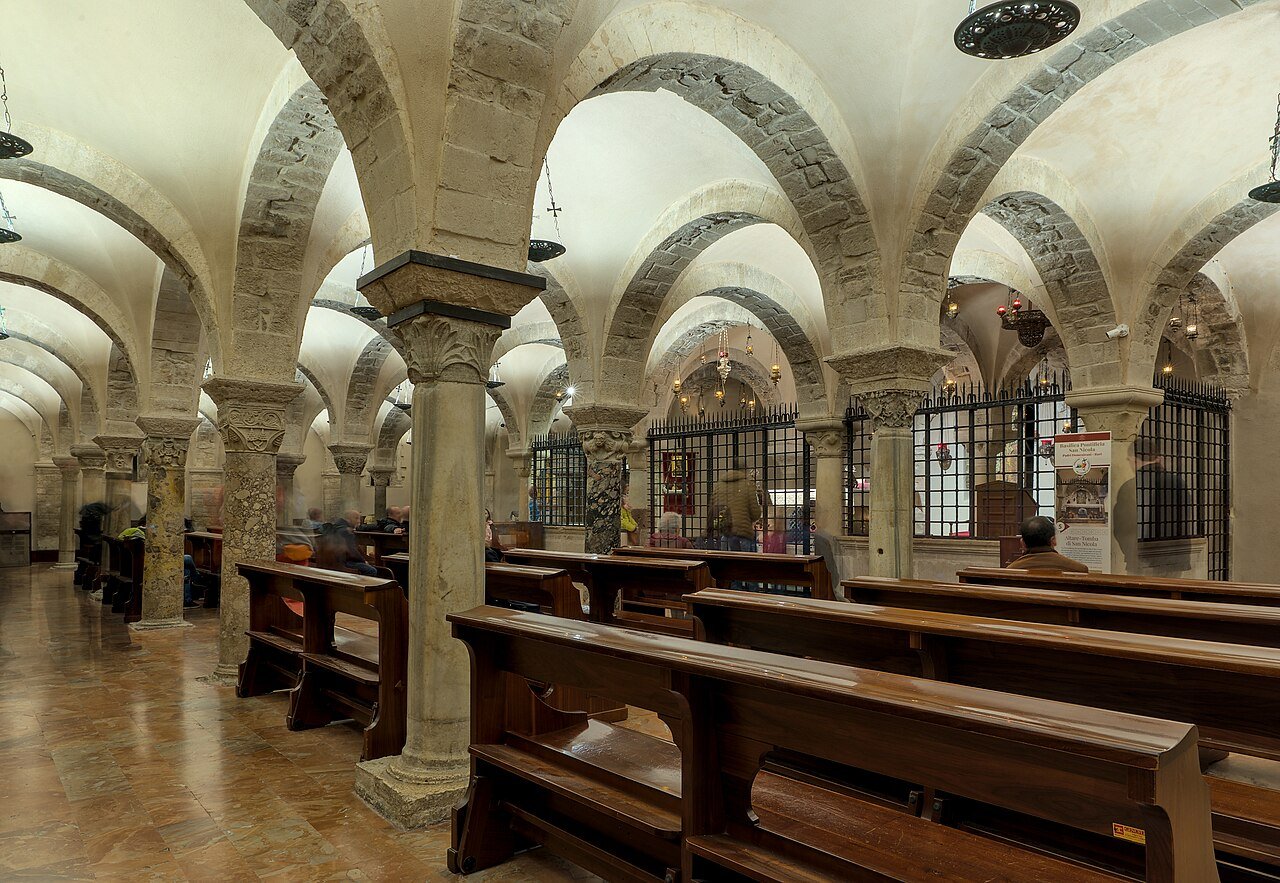 The crypt of the Basilica of San Nicola in Bari, containing the relics of St. Nicholas of Myra. Over 2.3 million Orthodox Christians venerated these relics when transferred to Russia in 2017 as a "fruit" of the Havana agreements.