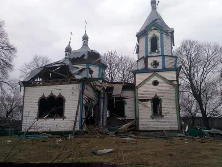 Church of the Nativity of the Theotokos in Viazivka, a historic 1862 wooden church destroyed by Russian shelling