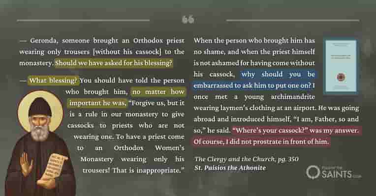 Priests should wear cassocks - St. Paisios the Athonite